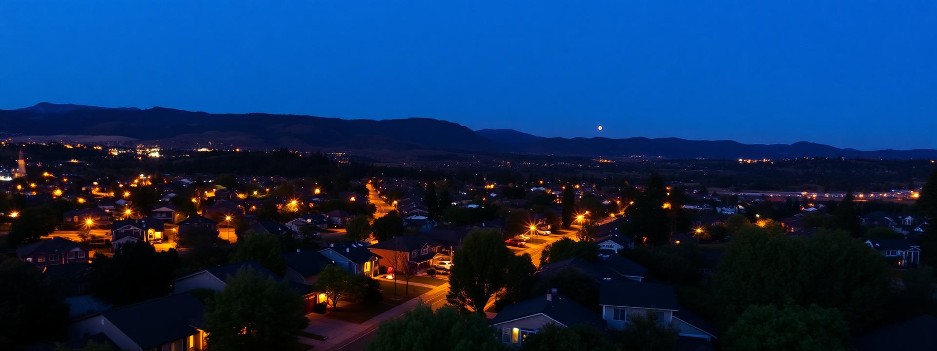 East Bay neighborhood at twilight