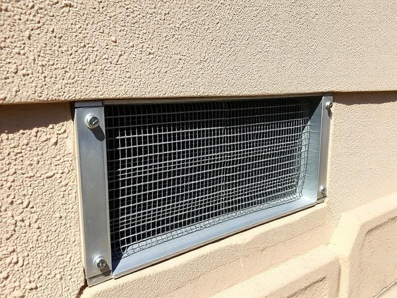 Foundation vent with hardware cloth screening installed over the opening